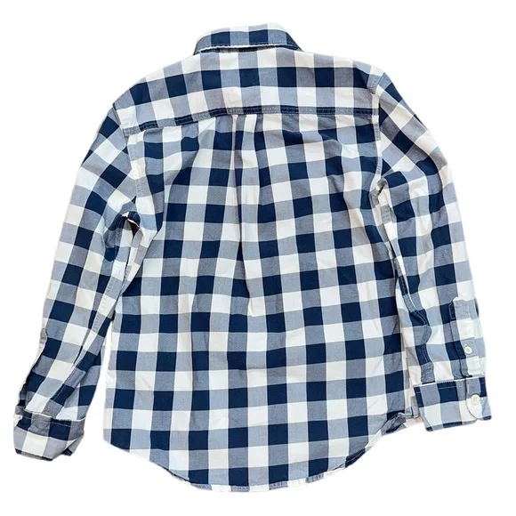 Boys Mini Boden Button Down‎ Plaid Shirt Blue/White Size 7-8 Youth - Picture 2 of 5